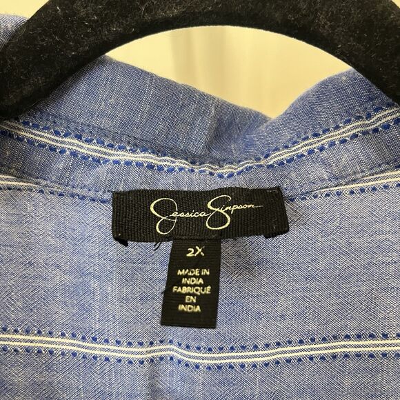 Jessica Simpson Blue Striped Button Up Long Sleeve Top Womens Size 2X Chambray - Picture 4 of 10